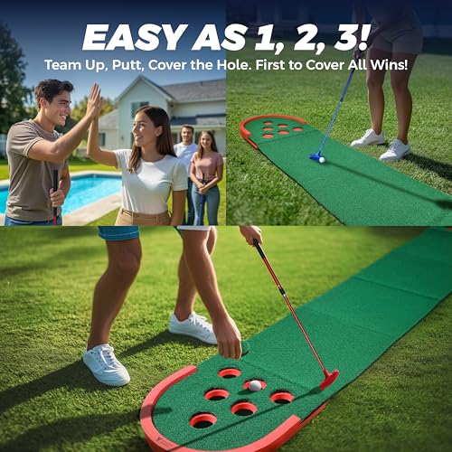 Indoor/Outdoor Mini Golf Putting Set with 2 Putters and 10ft Practice Green