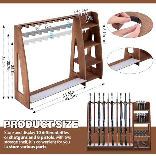 Walnut Wooden Toy Gun Rack with Holder - Indoor Floor Standing Storage