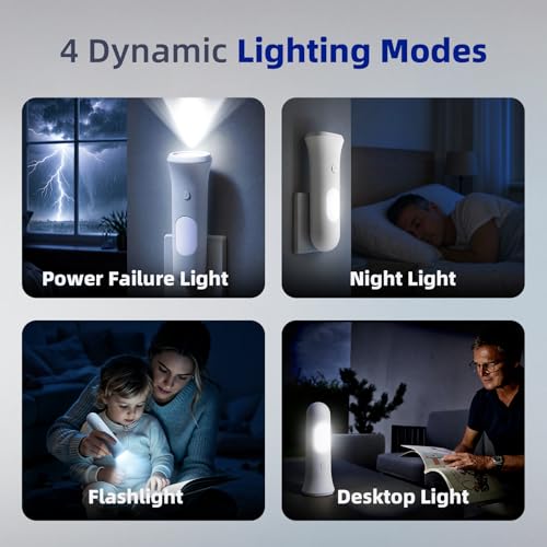 White ROSSEX 4-in-1 Emergency Power Failure Light 9 Pack Rechargeable LED Flashlights