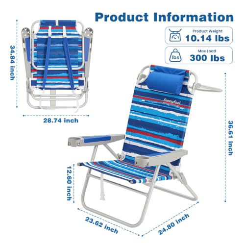SUNNYFEEL Blue & Red Mid-Height 5-Position Reclining Backpack Beach Chair