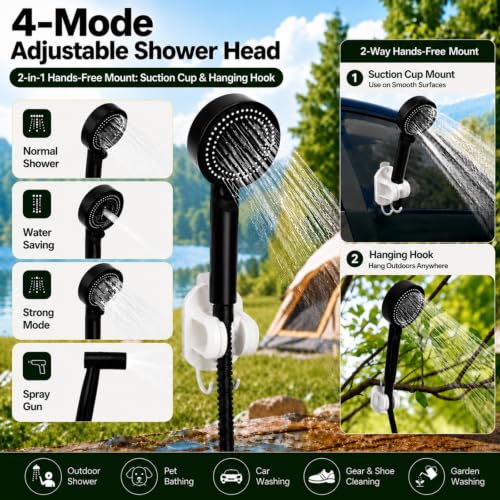 Portable Camping Shower with Heater and Solar Panel - 5 Gallon Water Bucket