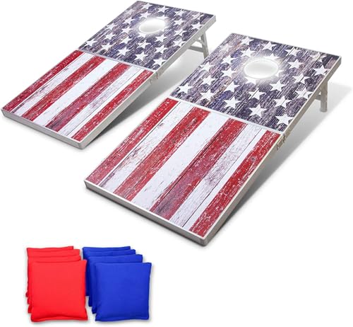 GoSports LED America Cornhole Board Set - Regulation Size Portable Outdoor Game with Lights, Includes 8 Bean Bags