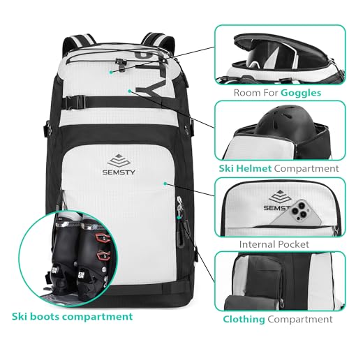 SEMSTY White 70L Waterproof Ski Boot Bag with Multiple Compartments