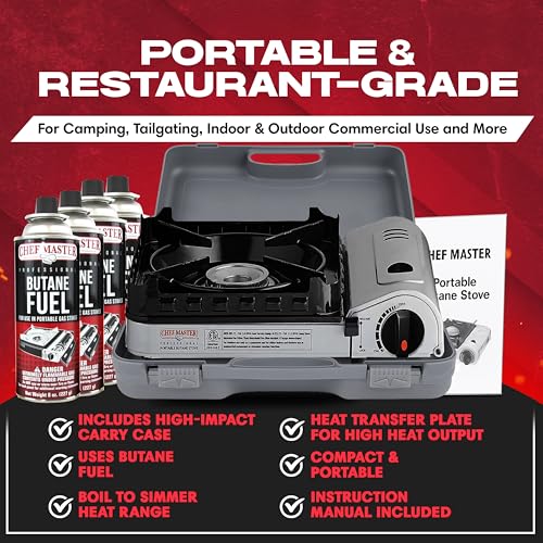 Chef Master Portable Butane Camping Stove - Backpacking Burner, 15,000 BTU, Stove Only