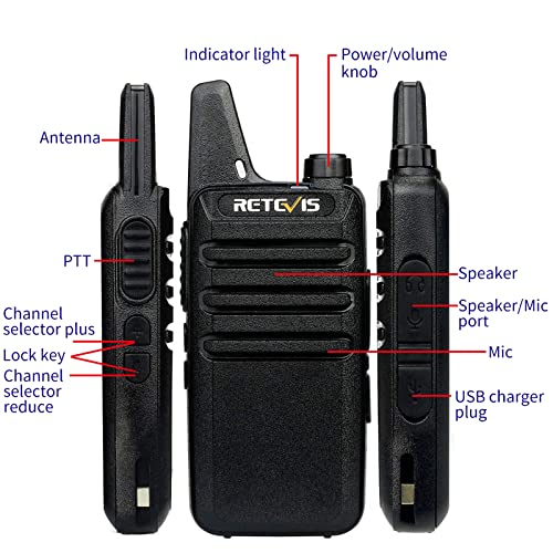 Retevis RT22 Black Walkie Talkies with Earpiece, Compact 2-Way Radios (10 Pack)