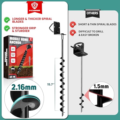 24-Inch Spiral Blade Ground Anchor for Mobile Homes - Black, 4 Pack