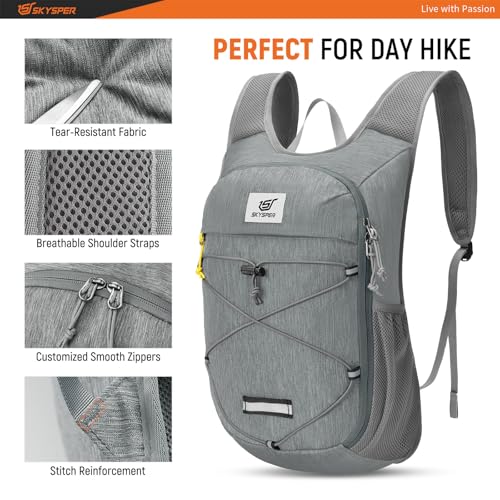 Foldable Hiking Backpack 15L - Lightweight Travel Daypack with Gray Color