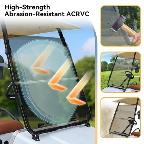 Golf Cart Windshield for Club Car DS 1982-2000, Impact-Resistant Acrylic, Foldable & UV Protected