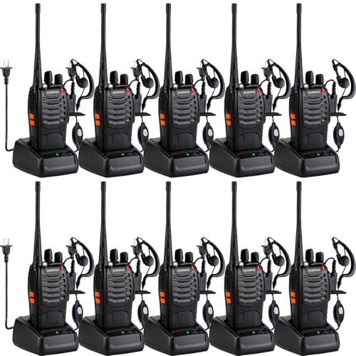 Baofeng 888S Walkie Talkies 10 Pack with Earpieces Long Range Two-Way Radios