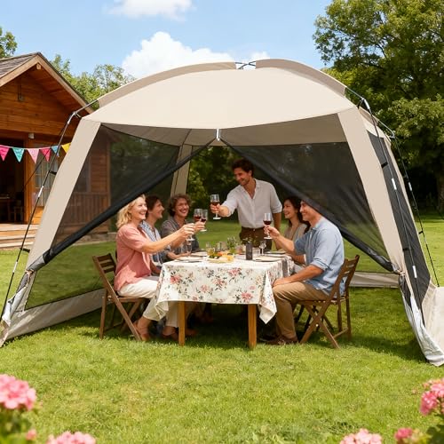 Ouwxim Beige Screen House Tent for Camping 8-10 Persons Portable Mesh Shelter