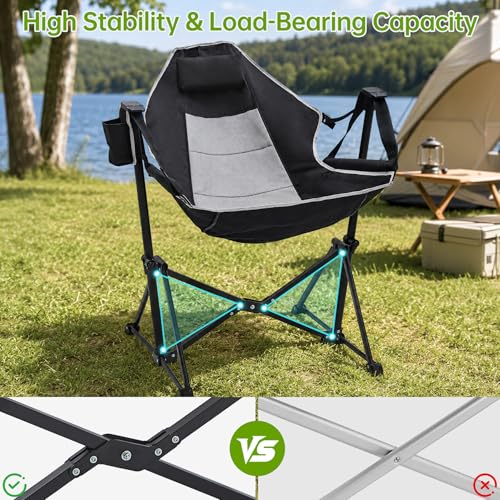 Heavy Duty Camping Hammock Chair with Adjustable Backrest & Pillow - Supports 400lbs