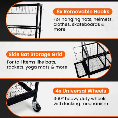 Garage Ball Storage Rack with Casters - Sports Equipment Organizer