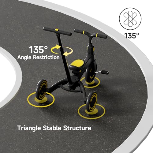 Kids Tricycle 9-in-1 Foldable with Push Handle & Canopy - Black