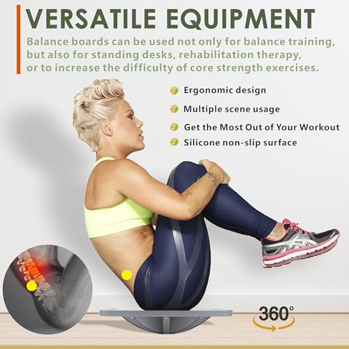 Advanced Gray 360° Large Wood Balance Board for Fitness & Therapy