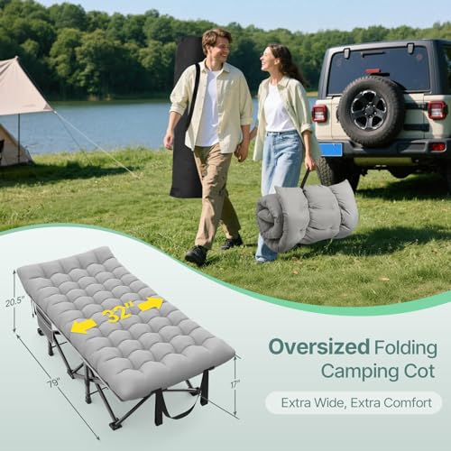 Suteck 32-Inch XXL Folding Camping Cot with Removable Mattress, Ash Gray, 900LBS Capacity