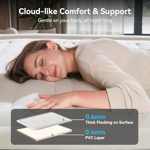 Beige Twin Air Mattress with Rechargeable Pump - 18-Inch Portable Inflatable Bed for Camping & Guest Use
