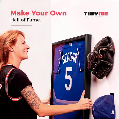 TIDYME Black Jersey Display Case with Lockable Shadow Box for Sports Memorabilia