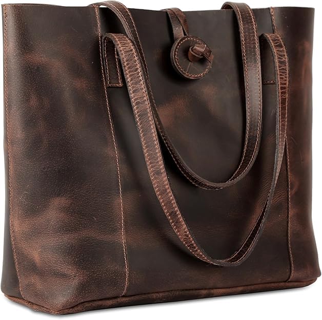 Vintage Crafts Buffalo Leather Tote Bag - Genuine Leather Handbag & Shopper Purse