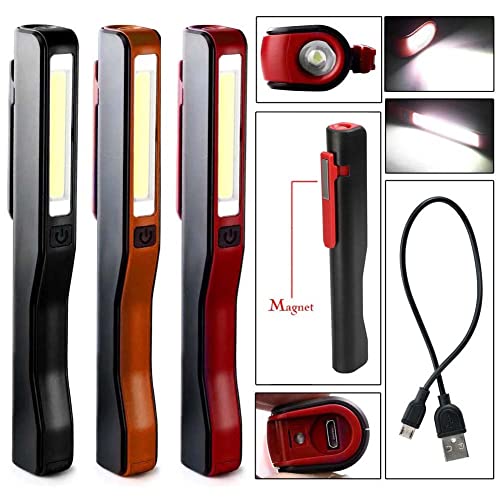 Rechargeable LED Work Light 3-Pack with Magnetic Clip, COB Floodlight & Torch