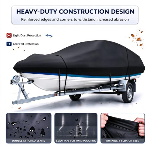 Lanlelin 900D Waterproof Boat Cover 14'1"-17' Heavy Duty Marine Tarp