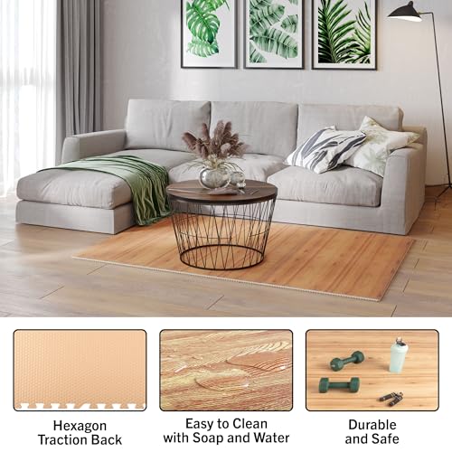 Stalwart Natural Wood Grain Foam Floor Tiles 24-Pack - Interlocking Puzzle Mats for Gym & Home