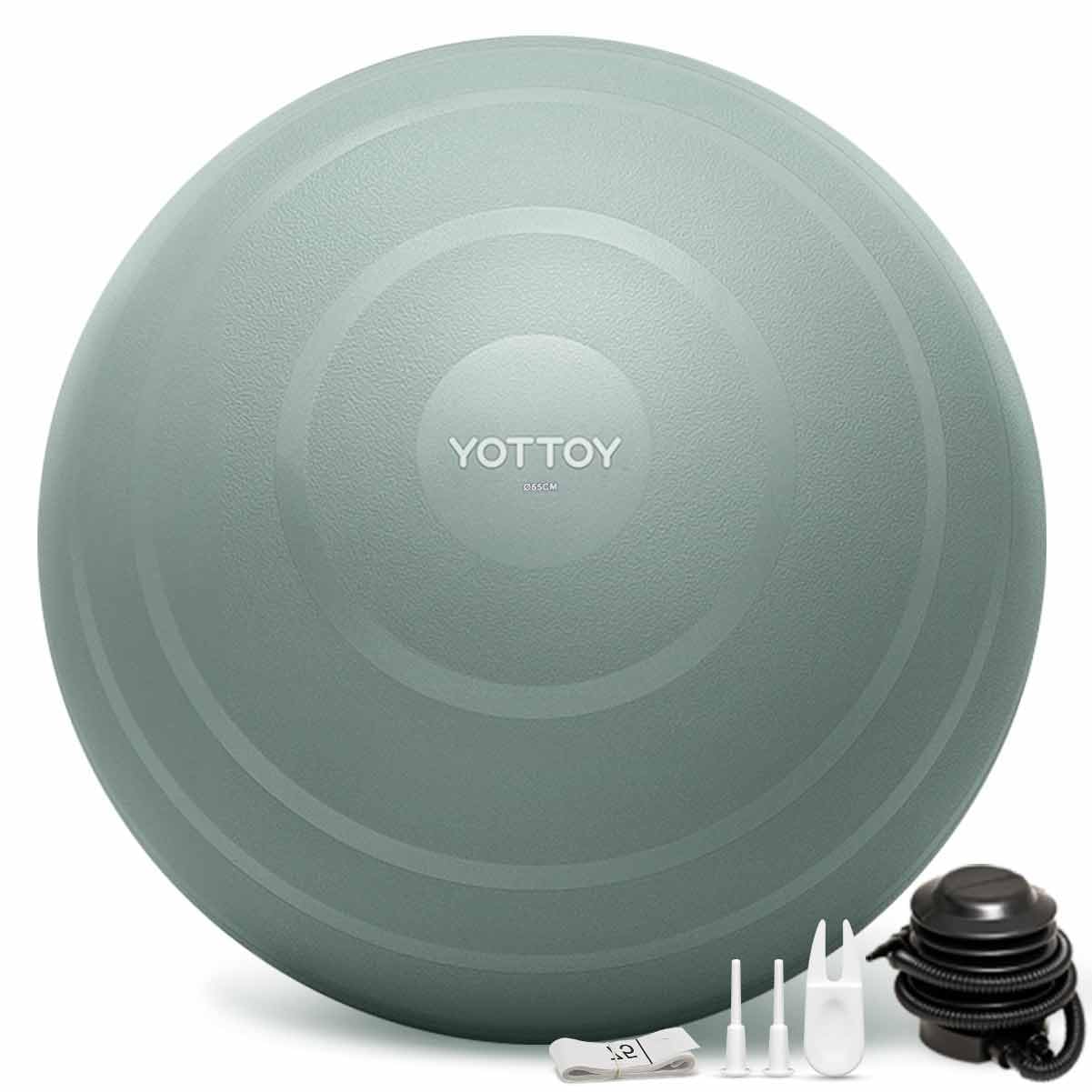 YOTTOY Anti-Burst Exercise Ball for Working Out, Yoga Ball for Pregnancy,Extra Thick Workout Ball for Physical Therapy,Fitness with Pump (Green)
