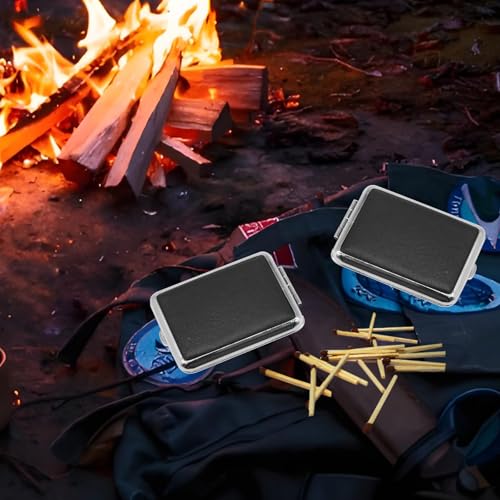 2Pcs Metal Match Box Case with Friction Plate Portable Reusable Stainless Steel