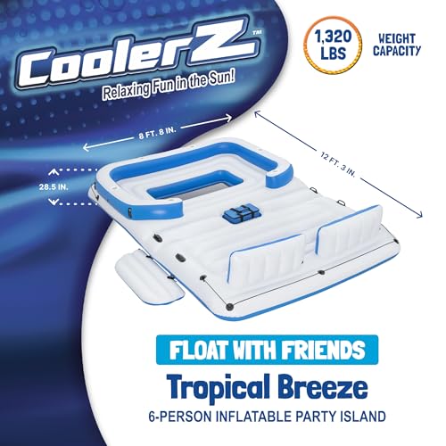 Bestway CoolerZ Tropical Breeze Large Inflatable Party Island with Sunshade & Cooler - White/Blue