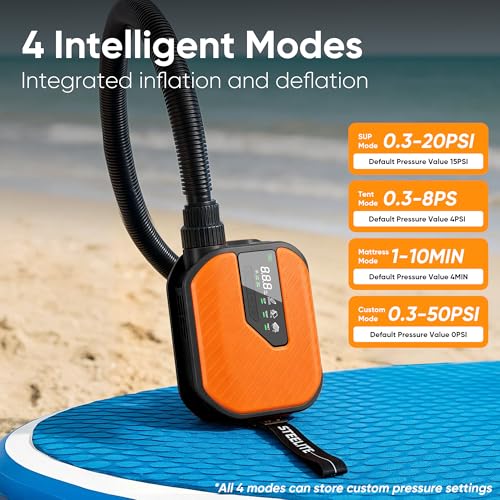 Steelite Portable Electric Paddle Board Pump Yellow 50PSI High Pressure SUP Inflator