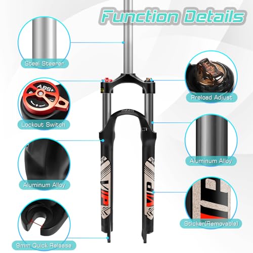 Mountain Bike Suspension Fork 100mm Travel QR 9mm Crown Lockout - 26 Inch