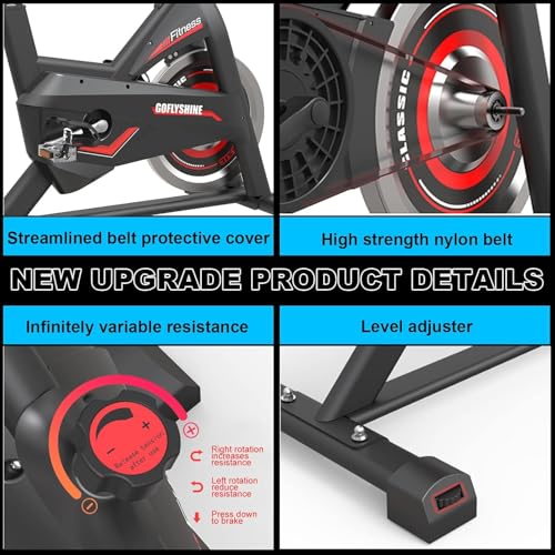 GOFLYSHINE Black Stationary Exercise Bike with LCD Monitor & Adjustable Seat