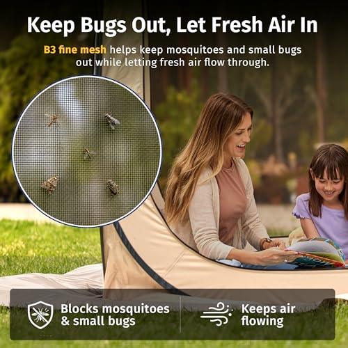 EAST OAK 10x10 ft Pop Up Screen Tent with Mosquito Netting & UPF 50+ Beige