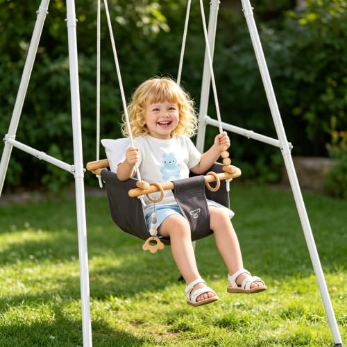 Gray Baby Swing with Stand - Indoor & Outdoor Toddler Saucer Swing Set for Infant