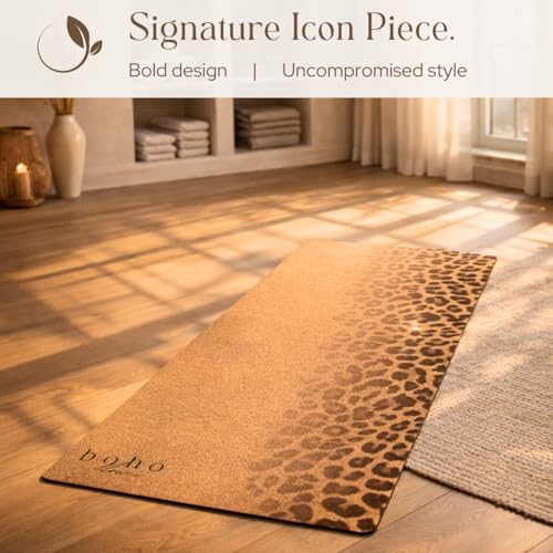Leopard Fade Cork Yoga Mat – Non Slip, Sustainable 5mm Rubber Base for Support