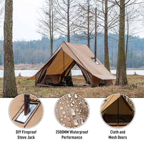 POMOLY Medium Camping Hot Tent Chalet 70 Series with Stove Jack & 2 Poles for 2-3 Persons