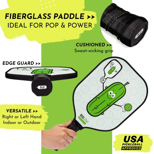 Big Dill Pickleball Paddle Set Fiberglass 2-Pack with Outdoor Balls & Carry Bag