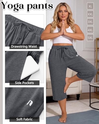 Women's Plus Size Capris with Pockets - Neer 3 Pack Black Gray Navy XL