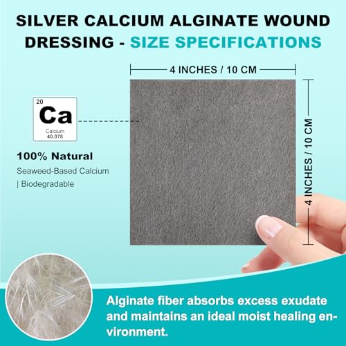 Silver Calcium Alginate Wound Dressing 4 x 4 Inches - 15 Pack, Sterile, Absorbent, Painless