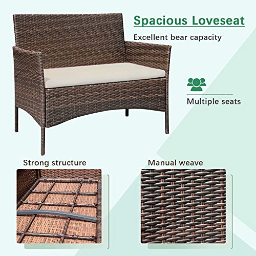 Outdoor Patio Furniture 4-Piece Conversation Set with Cushions - Black and Beige