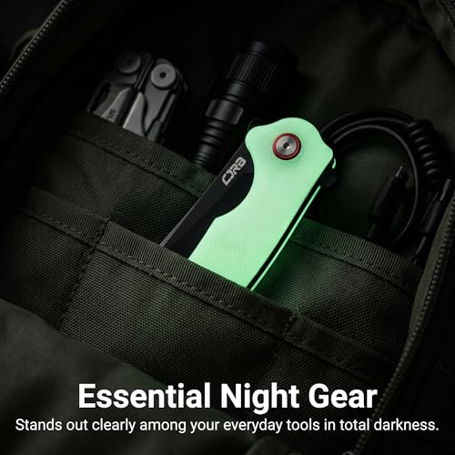 CJRB Crag Folding Pocket Knife - Glow in the Dark G10 Handle, 3.43" AR-RPM9 Blade, EDC Survival Knife for Camping & Hiking
