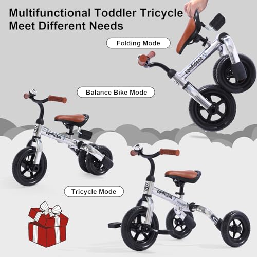 Toddler Tricycle 3-in-1 Folding Bike for 2-5 Years Glitter Silver