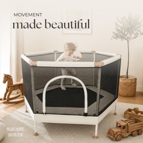 Square House 60-inch Kids Indoor & Outdoor Trampoline with Safety Net & Basketball Hoop