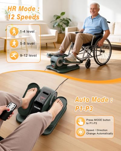 VIVURN Green Under Desk Elliptical Pedal Exerciser 12 Speeds for Seniors