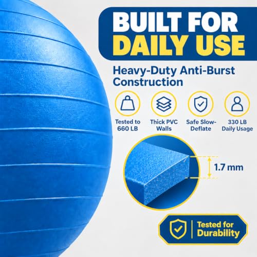 Blue Yoga Ball Chair for Office with Resistance Bands - 65cm