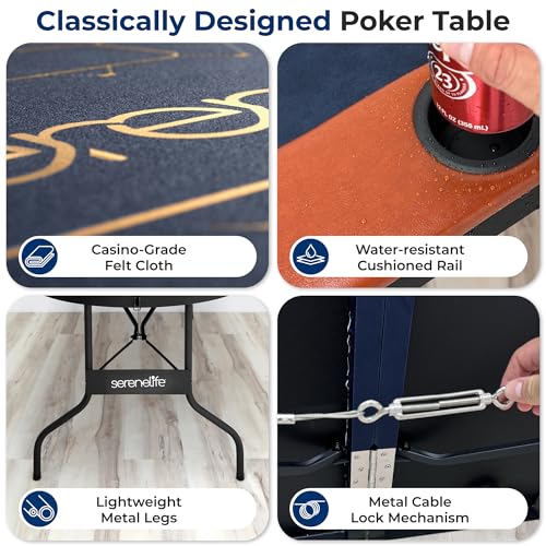 Oval Foldable Poker Table for 8 Players - 71 Inch Portable Casino Table with Cushioned Rail & Cup Holders