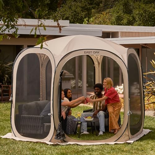 EAST OAK 10x10 ft Pop Up Screen Tent with Mosquito Netting & UPF 50+ Beige