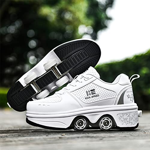 Pairobin 2-in-1 Roller Skates Shoes for Girls & Boys, White, Size 3.5