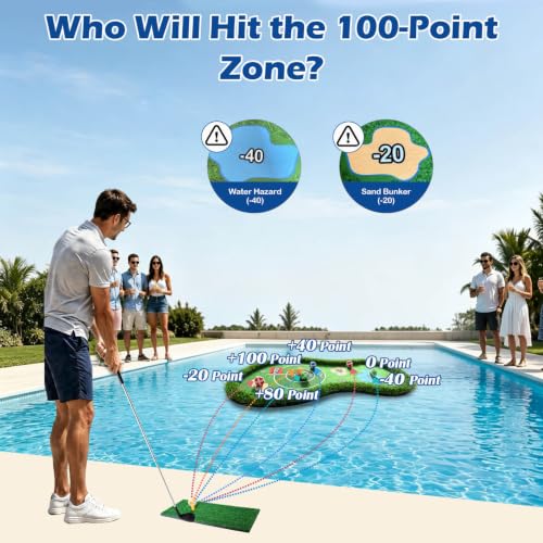 35×23 Floating Golf Green for Pool with Scoring Zones & Sticky Balls - Family Game