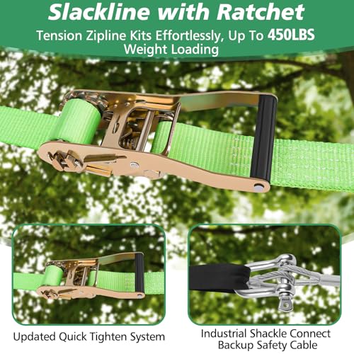 X XBEN 200FT Zip Line Kit for Kids & Adults, Supports Up to 500Lbs Outdoor