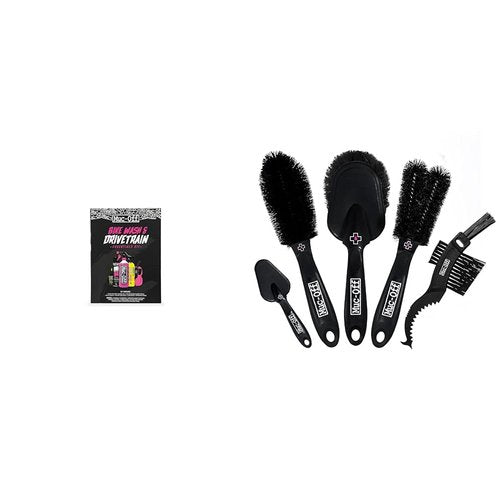 Muc-Off Bike Wash Drivetrain Essentials Kit with 5 Piece Premium Brush Set - Clean, Protect & Lube Your Bicycle
